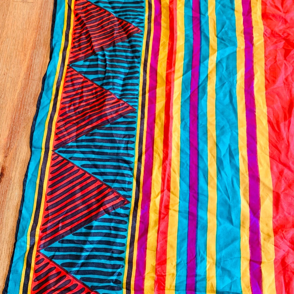 Japanese Silk Square scarf SUNKYUNG Colorful Geometric Pattern - Picture 4 of 10